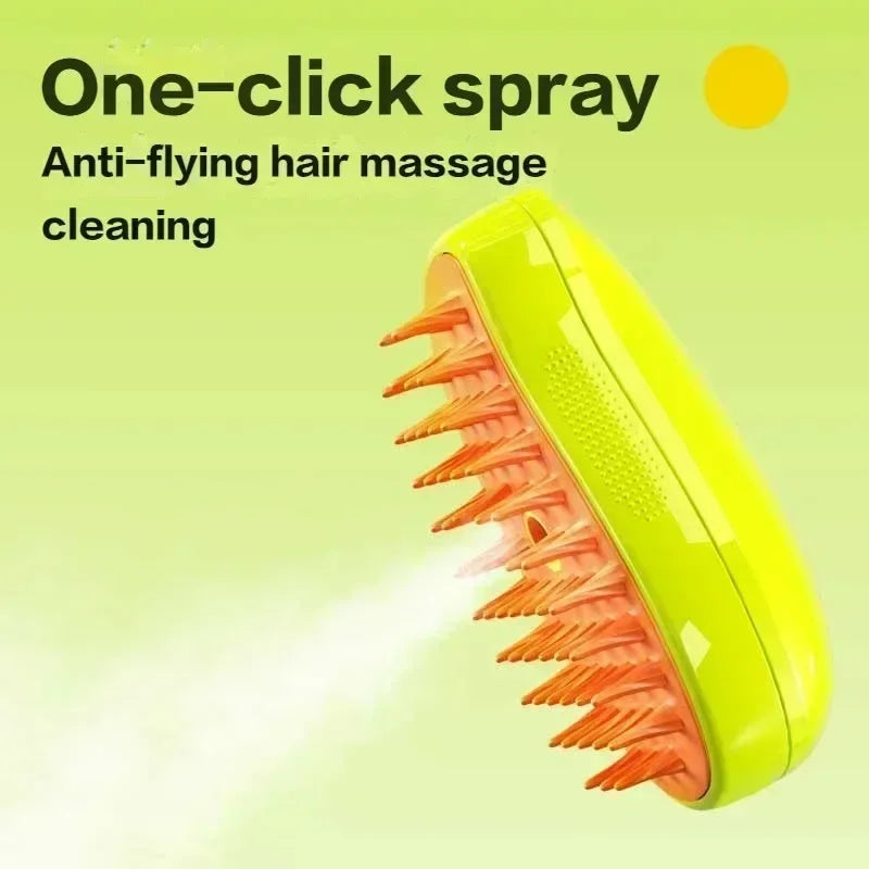 3-in-1 Steam Spray Pet Grooming Brush – Massage, De-Shedding & Foldable Comb