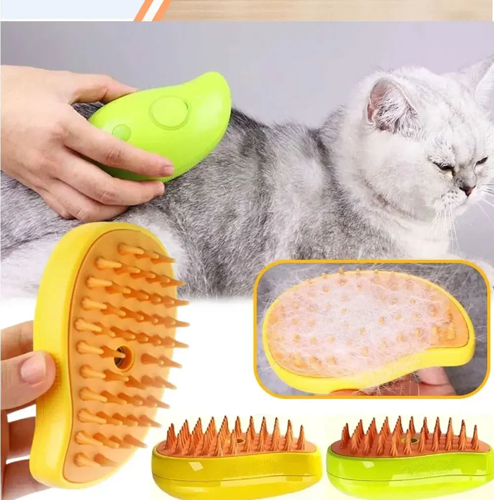 3-in-1 Steam Spray Pet Grooming Brush – Massage, De-Shedding & Foldable Comb