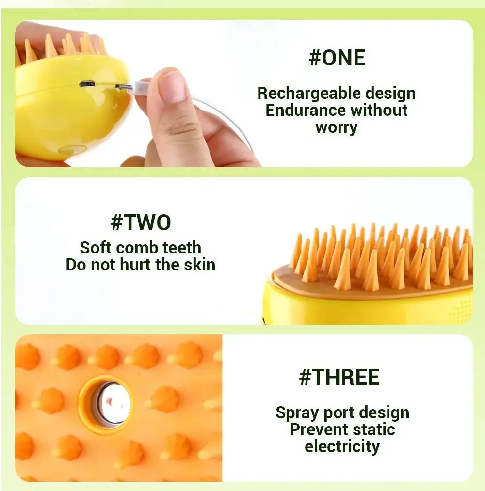 3-in-1 Steam Spray Pet Grooming Brush – Massage, De-Shedding & Foldable Comb