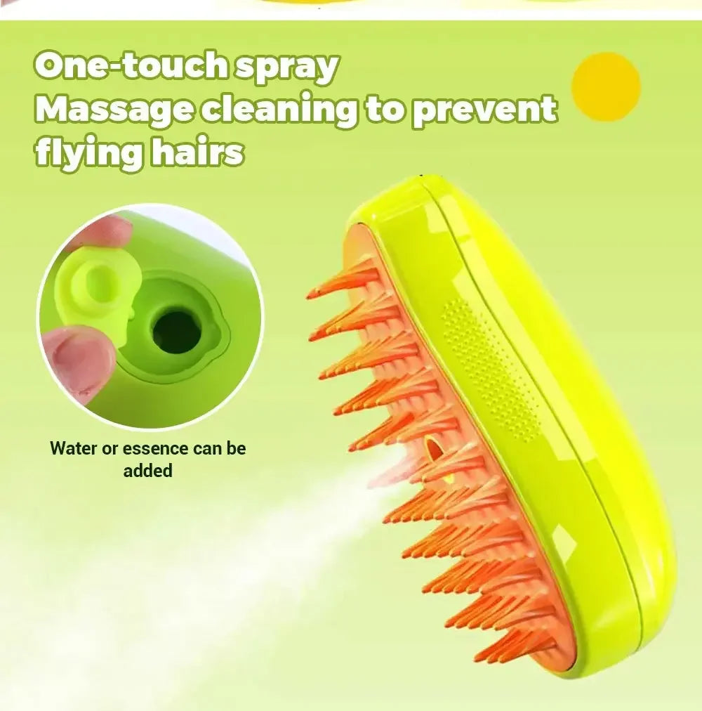 3-in-1 Steam Spray Pet Grooming Brush – Massage, De-Shedding & Foldable Comb