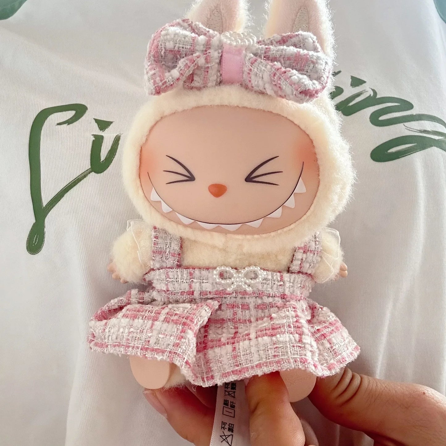 Labubu™ Classic Grid Dress – Designer Doll Outfit for Sitting Party Series