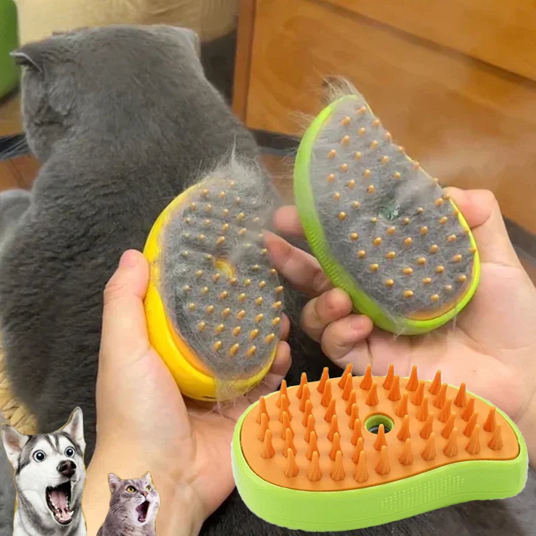 3-in-1 Steam Spray Pet Grooming Brush – Massage, De-Shedding & Foldable Comb