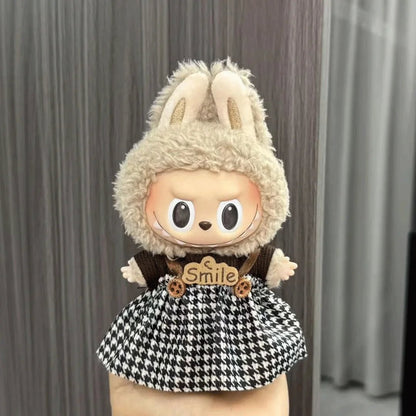 Labubu™ Classic Grid Dress – Designer Doll Outfit for Sitting Party Series