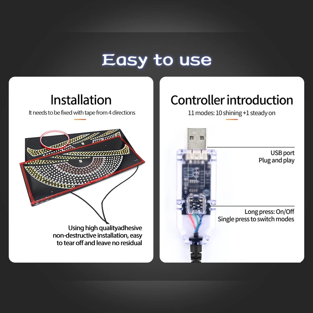 "Devil’s Eye™ Dynamic LED Car Display – USB Powered, Programmable Light Strip"