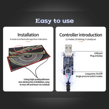 "Devil’s Eye™ Dynamic LED Car Display – USB Powered, Programmable Light Strip"